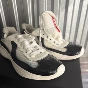 White and Black Mesh Accent Sneakers